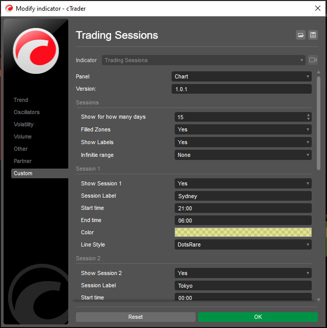 AlgoCreators | Trading Sessions indicator for cTrader