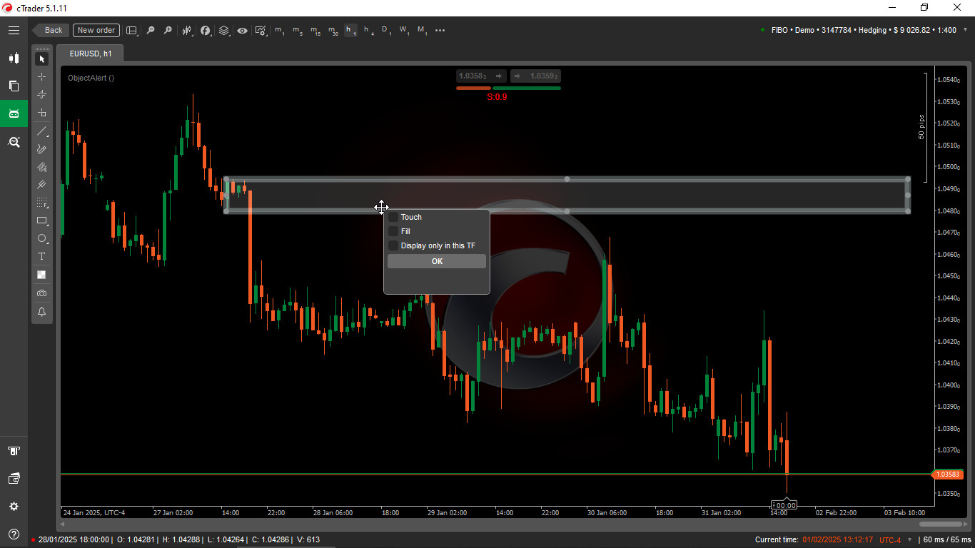 AlgoCreators | cTrader Object Alert Indicator | Set Alerts to Chart Objects
